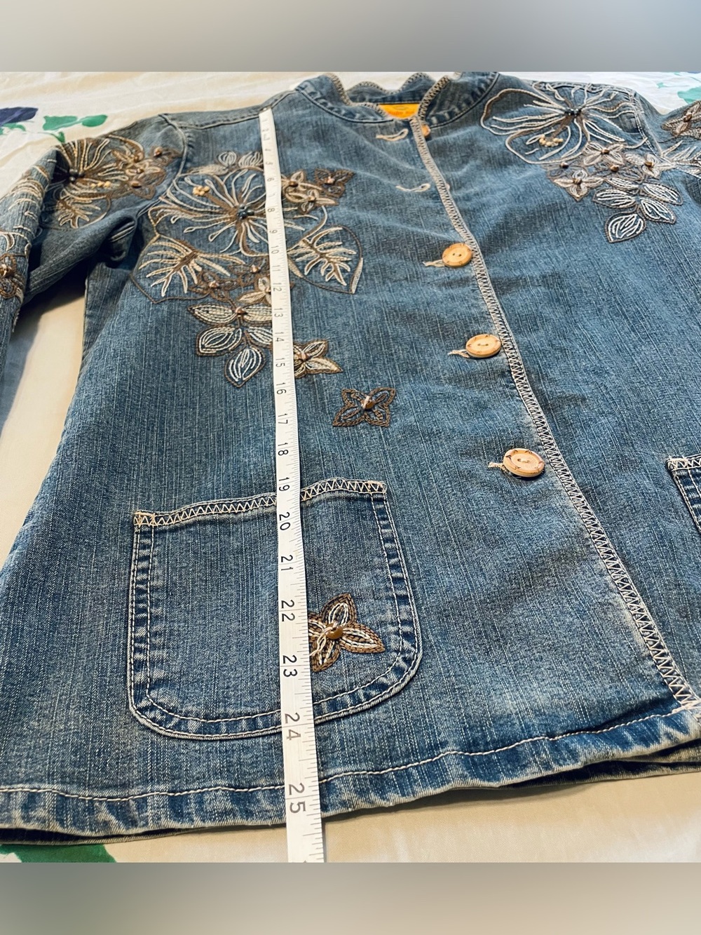 Ruby Rd. Floral Embroidered Denim Jacket - Blue - Picture 4 of 8